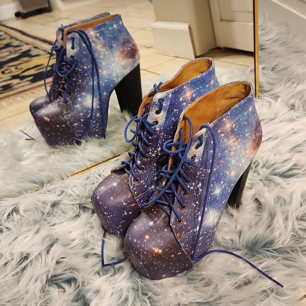 Very Lovely Sole Blue Galaxy Ankle Boots